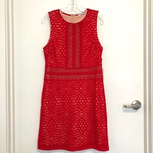 Dex Red Lace Dress with Crochet Style Embroidery